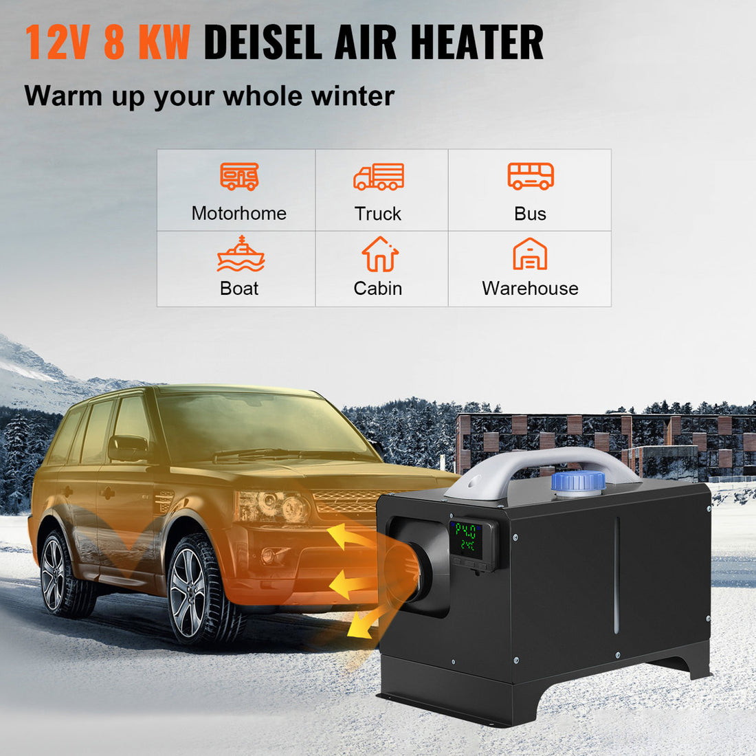 Diesel Air Heater 8KW, All in One 12V Truck Heater, Parking Heater with Black
