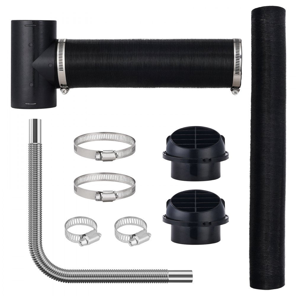 Diesel Heater Pipe Ducting Set, 3 Extendable Air Duct Hose, 1 Stainless Steel Exhaust Pipe, 2 Air Vents, Tee Air Outlet Connector and Hose Clamps, for 2KW/5KW/8KW Diesel Parking Heaters