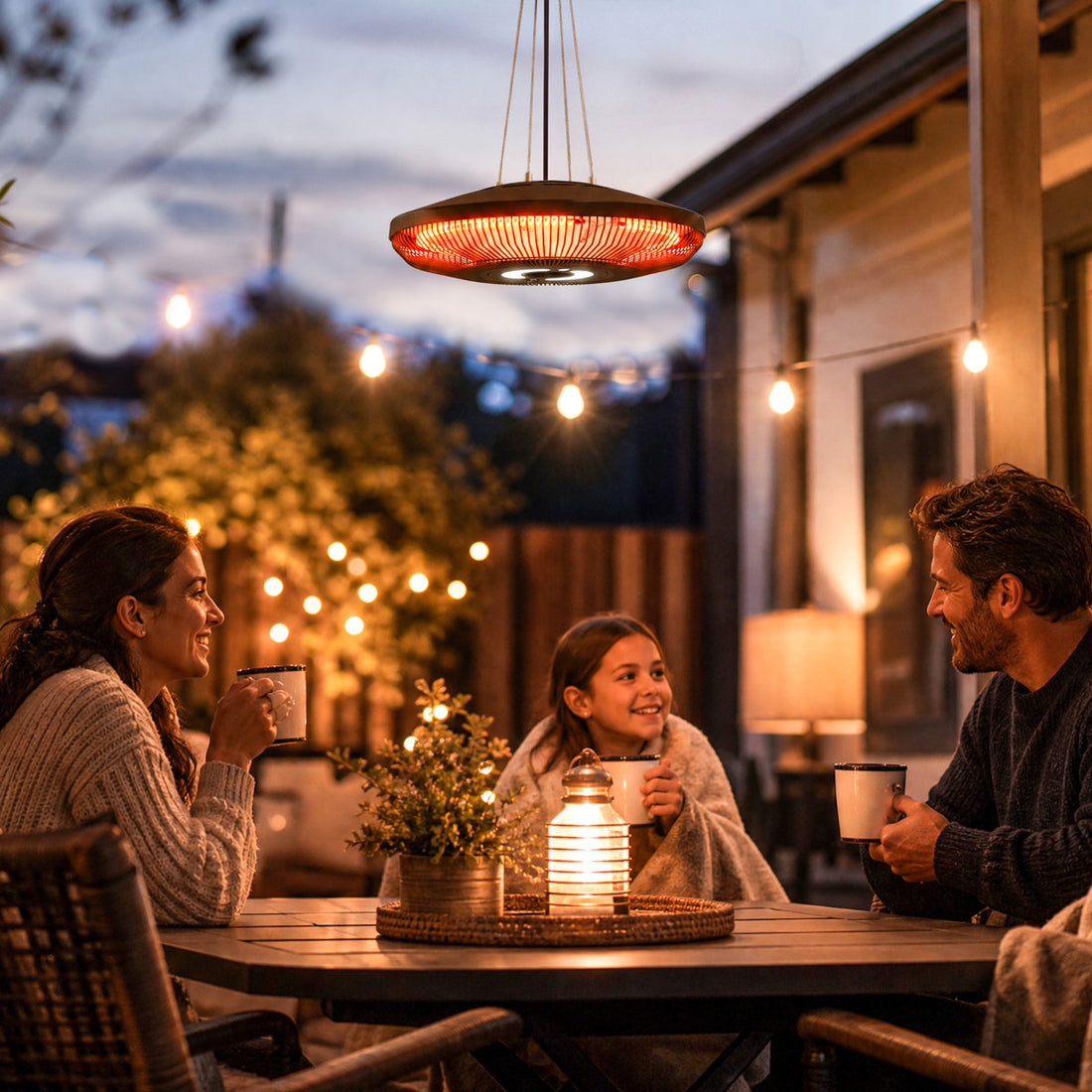 Electric Hanging Patio Heater with LED Light, 750/1500 W IP65 Waterproof Ceiling Mounted Infrared Outdoor Heater with Carbon Fiber Tubes, Touch/Remote Control, 24-Hour Timer for Gazebo, Black