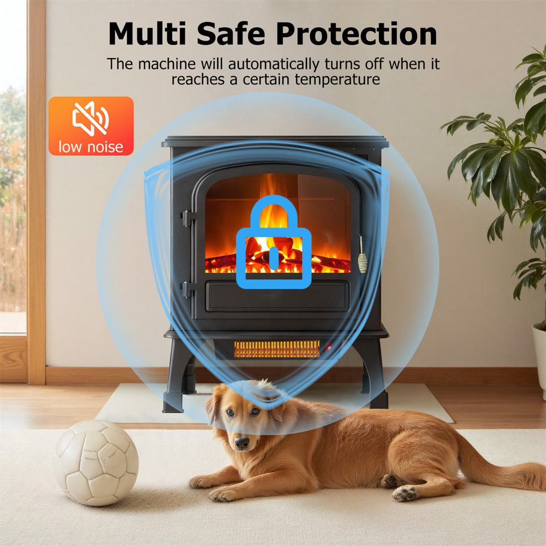 Freestanding Electric Fireplace Stove Heater With 3D Flame Effect And Remote Control