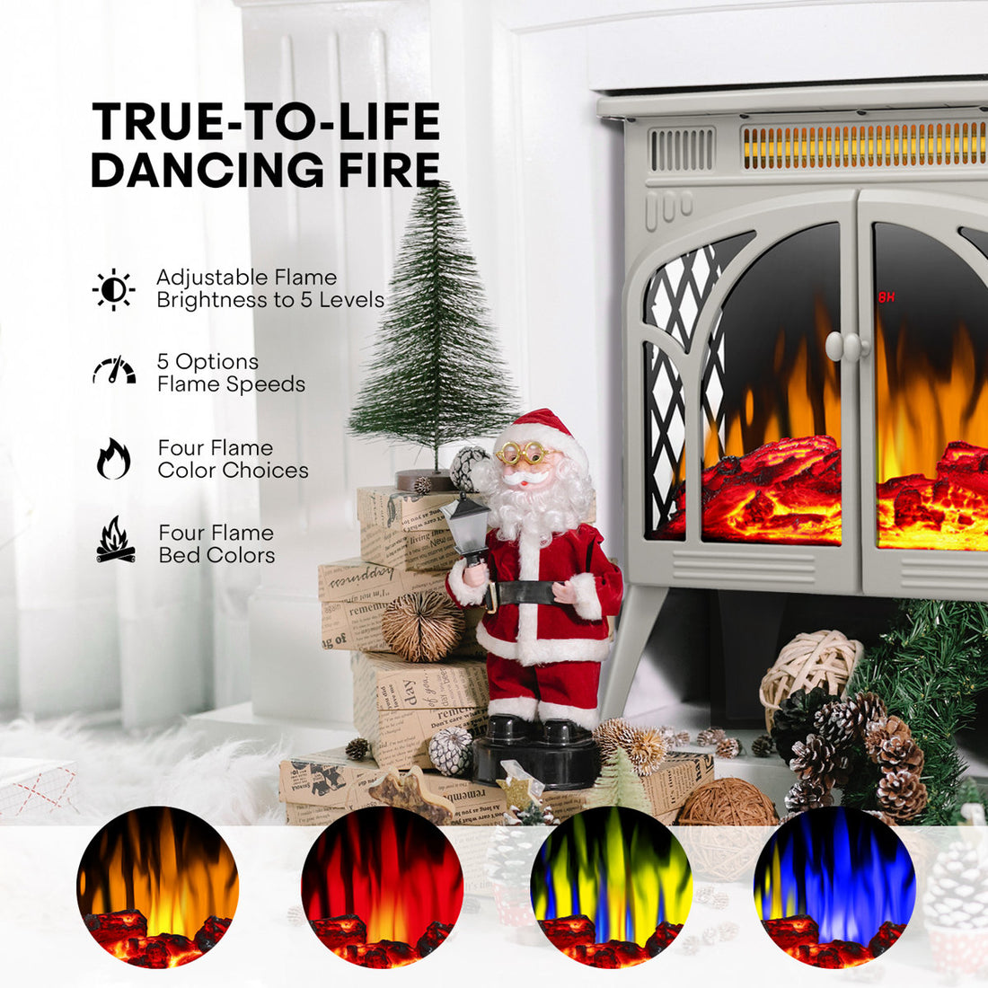 HAVATO 24 Electric Fireplace Stove - 3D Flame (12 Colors), Remote, 3-in-1 Heater + Timer, Safe for Bedroom