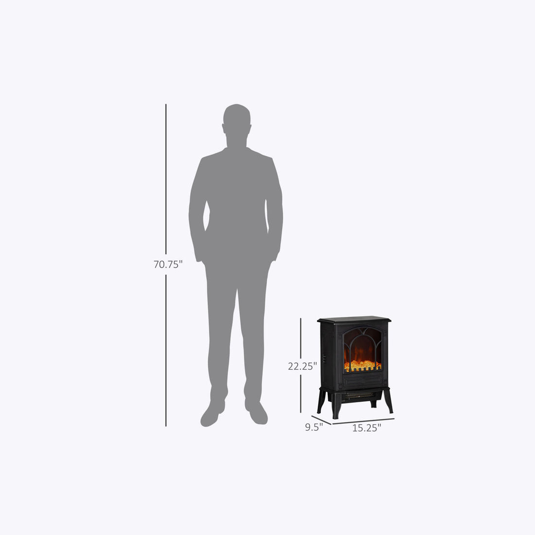 HOMCOM 22 Free Standing Electric Fireplace Stove, Fire Place Heater with Realistic Flame Effect, Overheat Safety Protection, 750W / 1500W