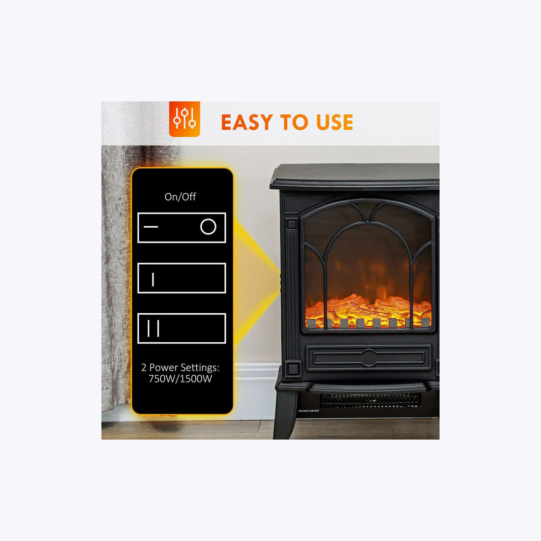 HOMCOM 22 Free Standing Electric Fireplace Stove, Fire Place Heater with Realistic Flame Effect, Overheat Safety Protection, 750W / 1500W