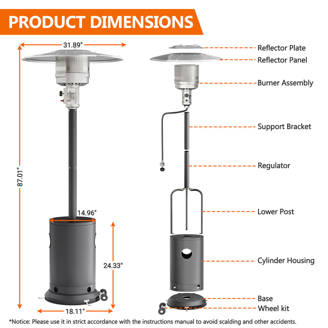 High-Power 48000BTU Outdoor Standing Patio Heater With Safety Features & Piezoelectric Ignition