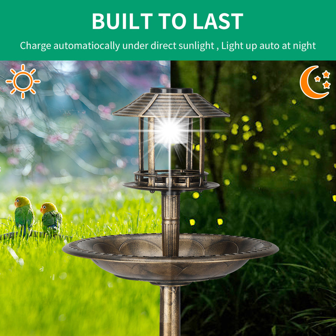 Hiles Polypropylene Birdbath with Solar Light