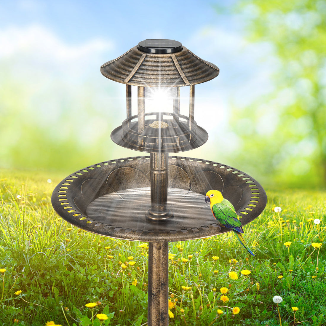 Hiles Polypropylene Birdbath with Solar Light