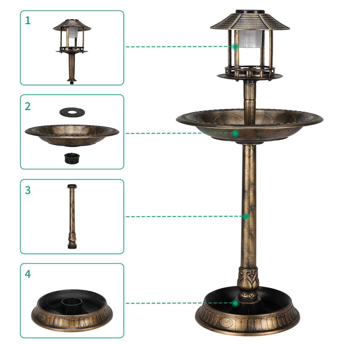 Hiles Polypropylene Birdbath with Solar Light