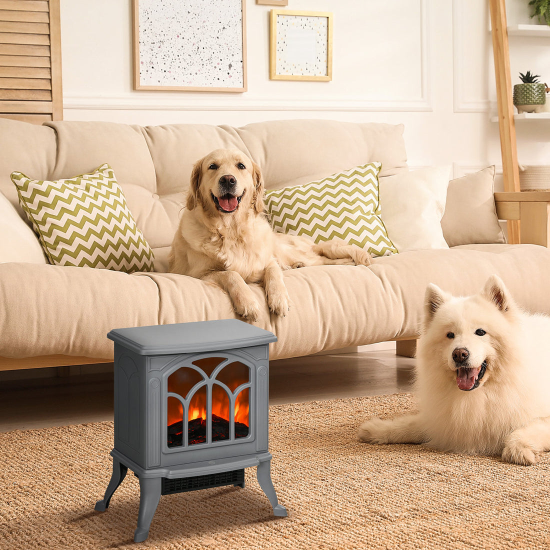 Homcom 17 Freestanding Electric Fireplace Stove - Realistic Logs & Flame Effect, 750W/1500W Adjustable Heat, Overheat & Tip-Over Protection, Heats 161-215 Sq. Ft. For Living Room Bedroom