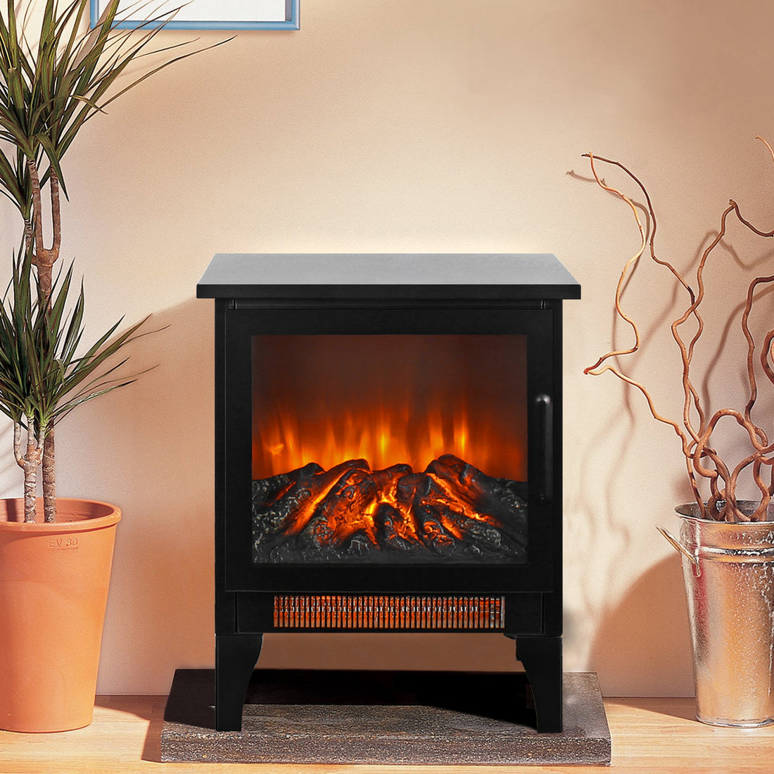 Innoflame 18 Electric Fireplace Stove, Freestanding Stove Heater with Realistic Flame, Adjustable Thermostat, Fireplace Space Heater for Small Space, 1400W