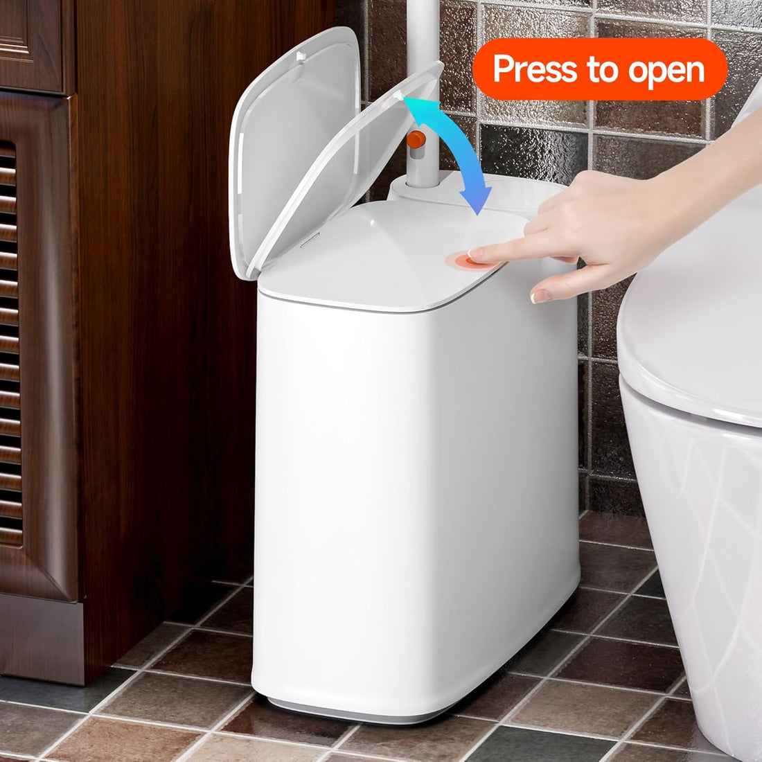 JOYBOS Bathroom Trash Can Set, with Toilet Brush Holder and 78 Refills, 2 Gallon Trash Can with Pop-up Lid, Slim Garbage Can for Bathrooms and RV