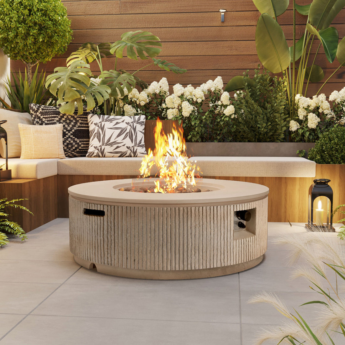 Jovan 38 Modern Vertical Stripe Fire Pit With MGO Construction & Adjustable 50,000 BTU Burner