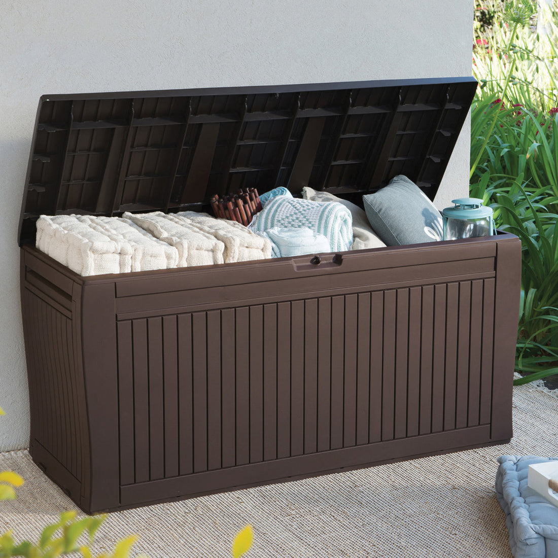 Keter Comfy 71 Gallon Durable Resin Outdoor Storage and Organization Deck Box Ideal For Garden Patio Furniture and Supplies (Choose Color)