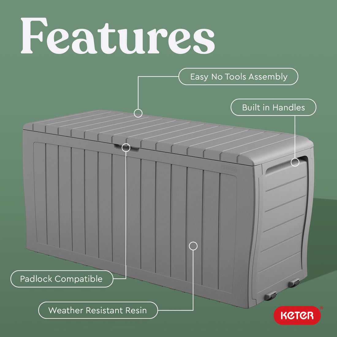 Keter Marvel 71 Gallon Durable Resin Outdoor Storage and Organization Deck Box Ideal For Garden Patio Furniture and Supplies, Light Grey