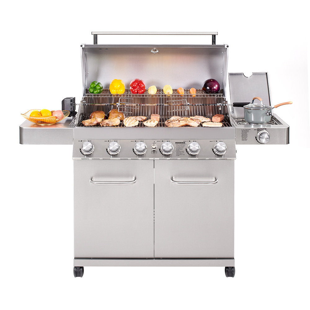 Monument Grills 77352, Full Stainless Steel 6+1 Burner Propane Gas Grill with Rotisserie Kit, 84,000 BTU ¨C Perfect for Family BBQs & Holiday Gift