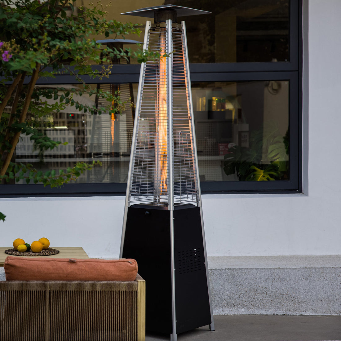 Outermust 88.8¡± 48,000 BTU Propane Pyramid Patio Heater With Wheels, Ideal For Patio Backyard 6-8 People