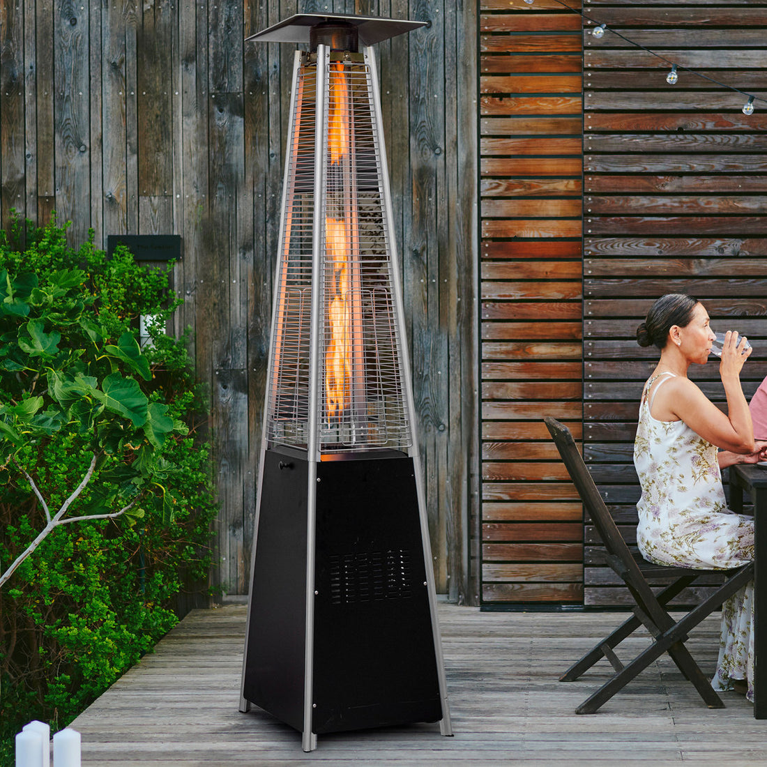 Outermust 88.8¡± 48,000 BTU Propane Pyramid Patio Heater With Wheels, Ideal For Patio Backyard 6-8 People
