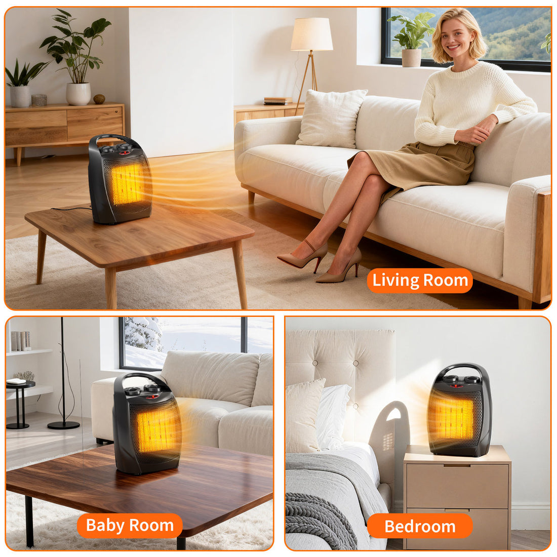 Portable Electric Space Heater - 1500W/750W Thermostat, 2-in-1 Fast Heating Ceramic Desk Heater & Fan