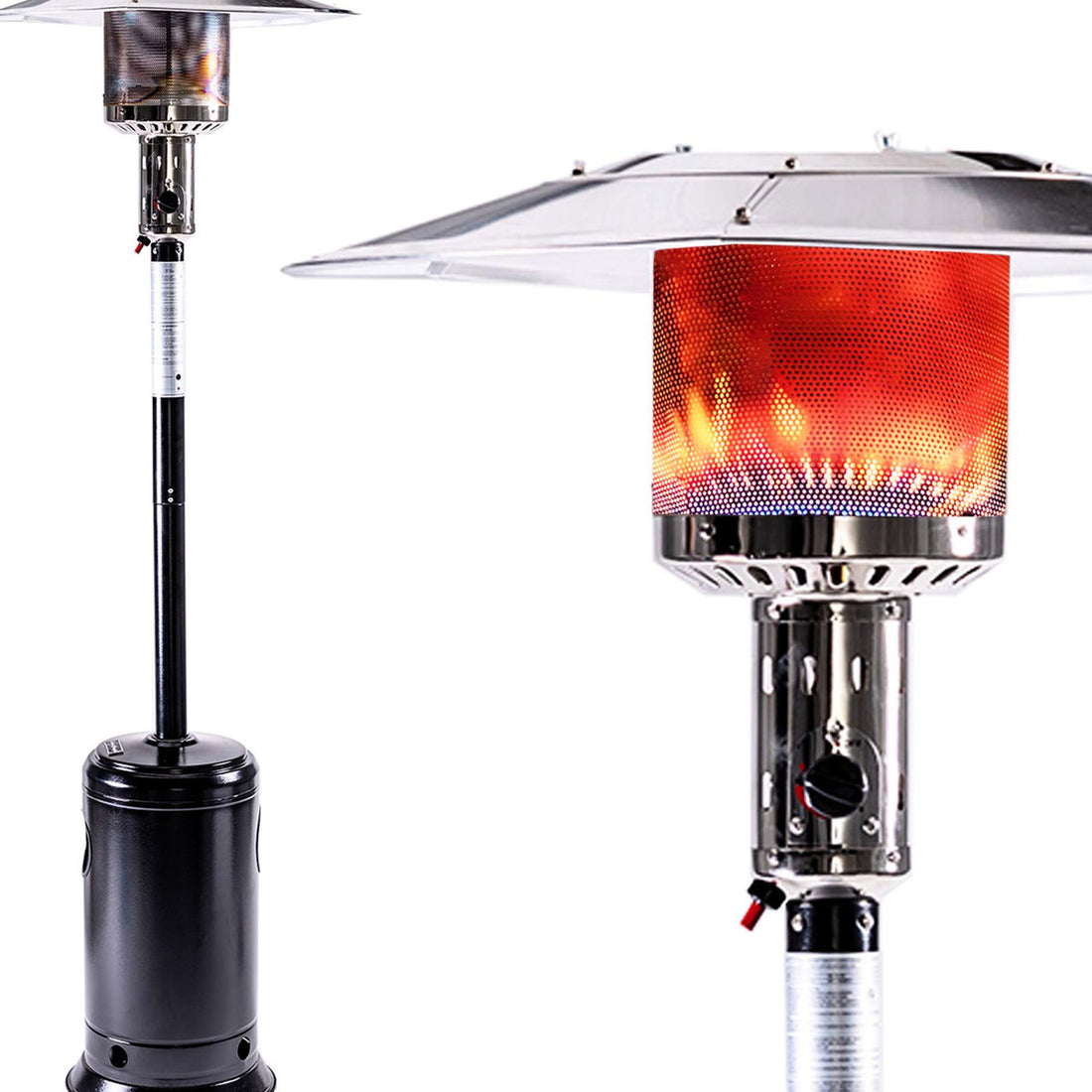 Portable Outdoor Patio Propane Heater 47,000 , 88 Inch Standing Gas With Wheels, Stainless Steel Burner, For Restaurant - Black Outside Party, Garden