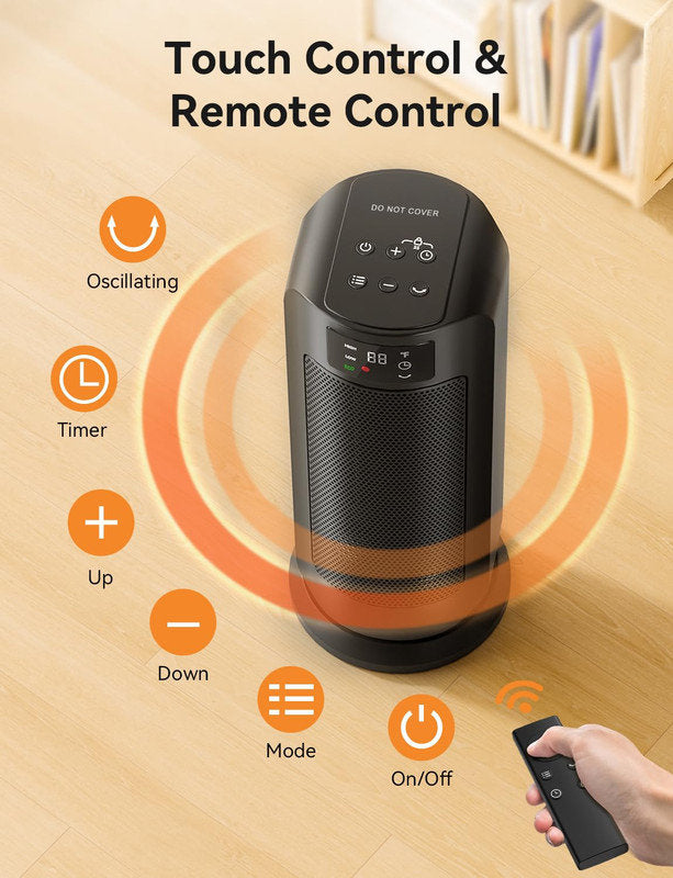 Space Heaters for Indoor Use, Portable Electric Heater with Remote, ECO Mode, 59-95¡ãF Digital Thermostat, 60¡ãOscillating, 24H Timer, Ceramic Space Heater for Bedroom Large Room Office