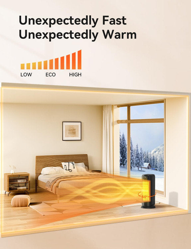Space Heaters for Indoor Use, Portable Electric Heater with Remote, ECO Mode, 59-95¡ãF Digital Thermostat, 60¡ãOscillating, 24H Timer, Ceramic Space Heater for Bedroom Large Room Office