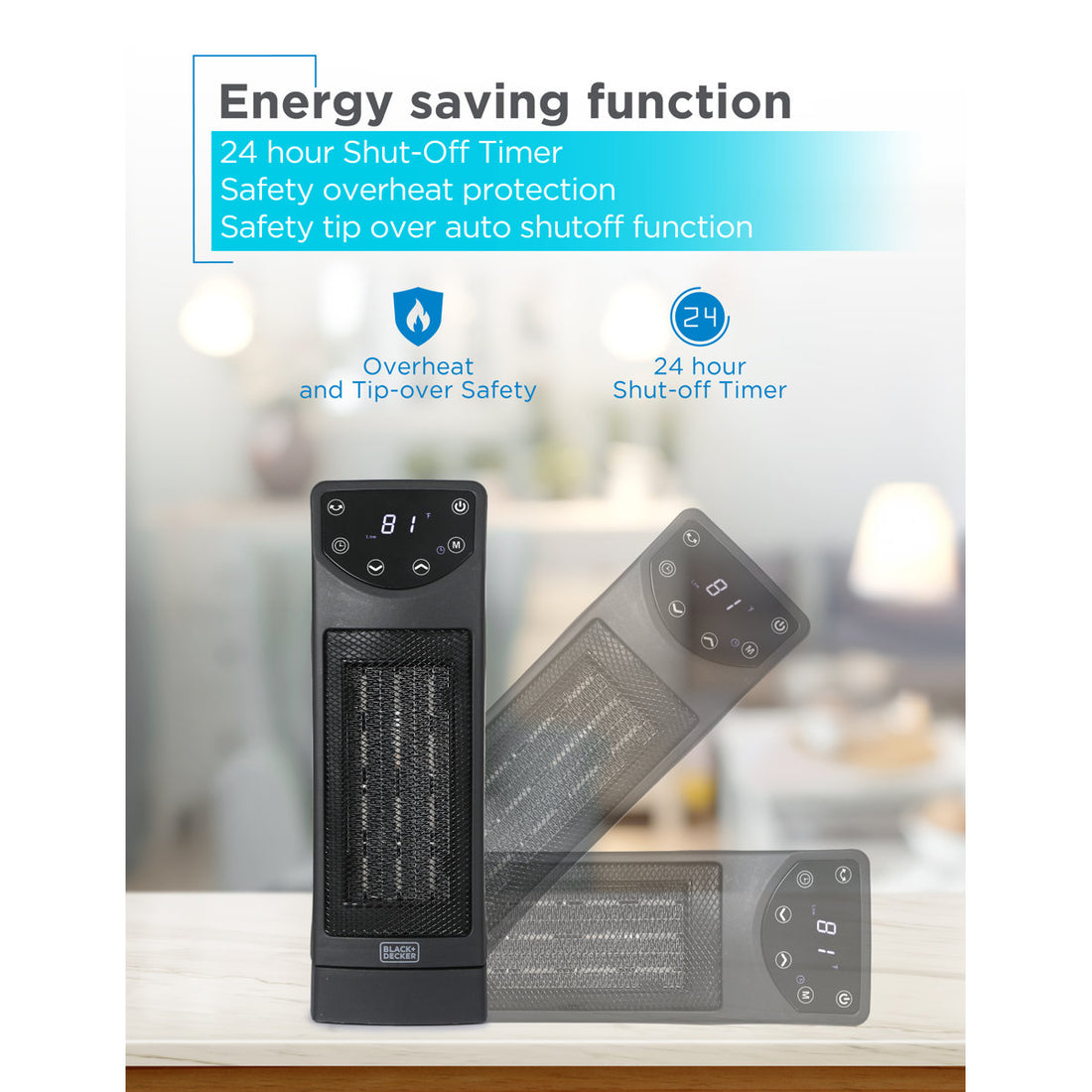 Winter Ready Series BLACK+DECKER Oscillating Ceramic Desktop Heater with Remote, 1500W Space Heater and Fan Combo