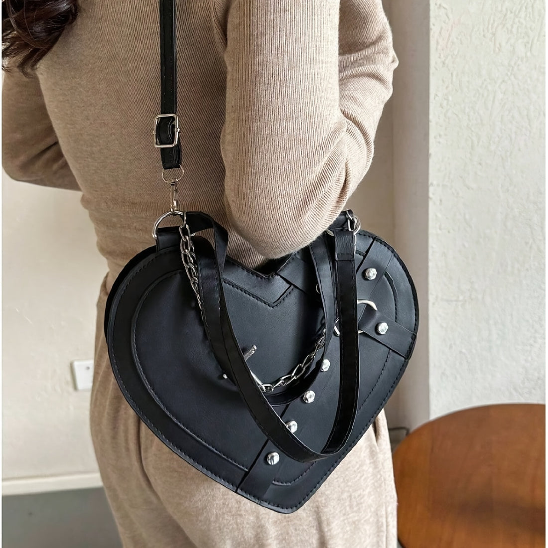 women gothic y2k punk shaped shoulder bag rivet
