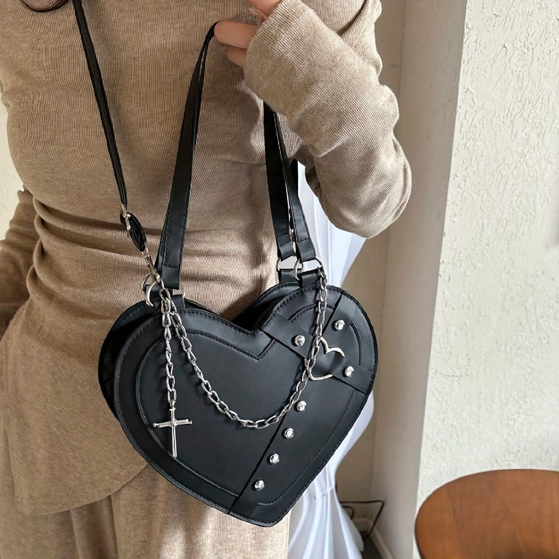 women gothic y2k punk shaped shoulder bag rivet