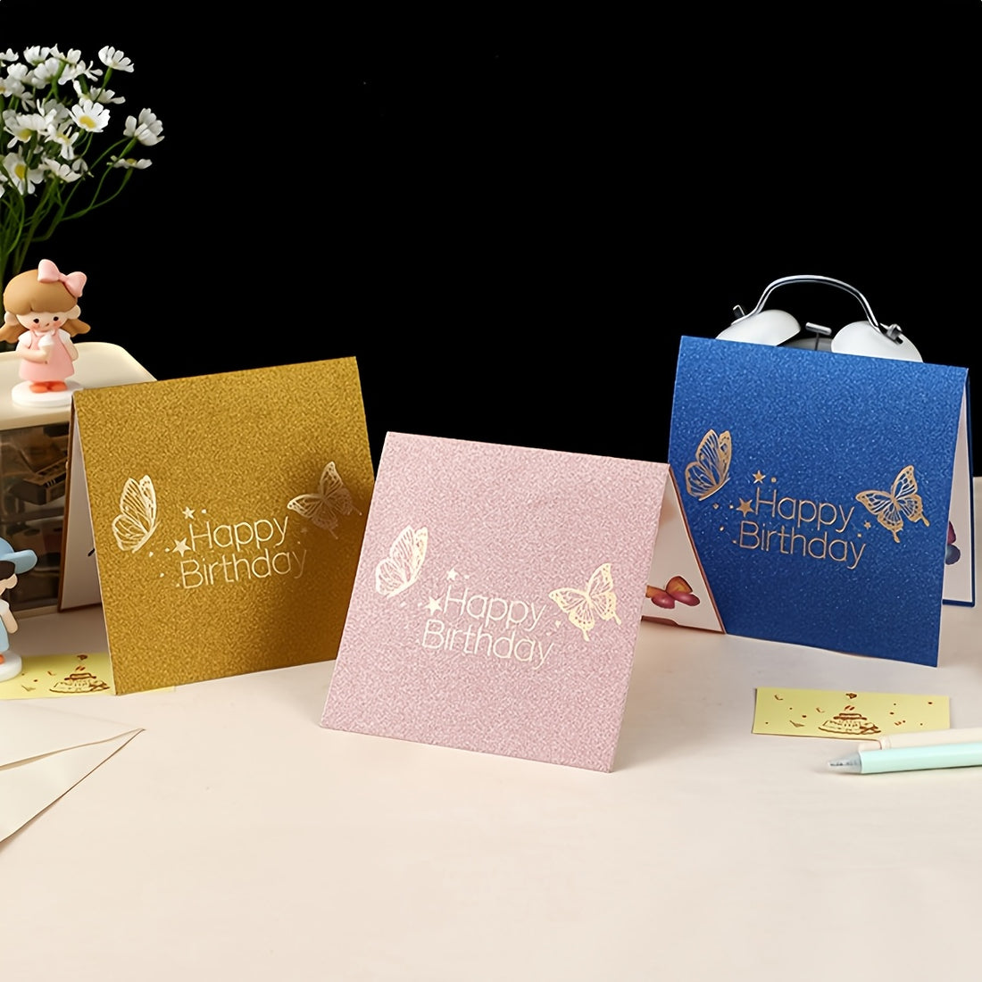 set 4 three dimensional birthday cake greeting cards