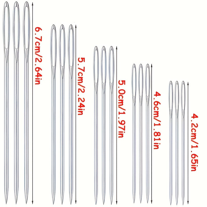 15 large random eye sewing needles hand faux leather