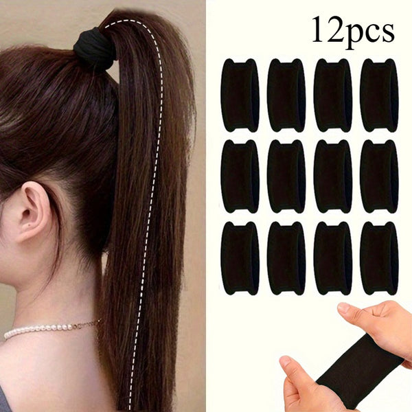 12pcs high elastic seamless black basic hair tie