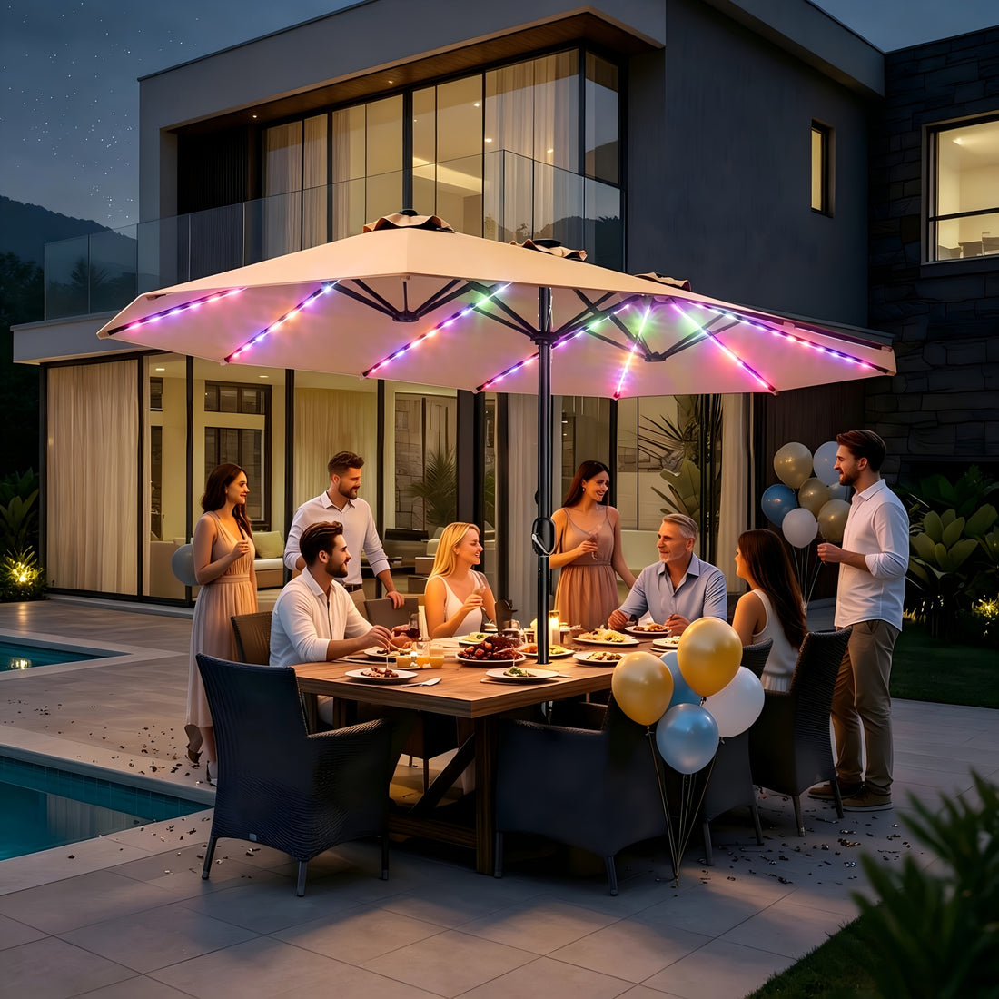 15ft double sided patio umbrella rgb solar colorful lights