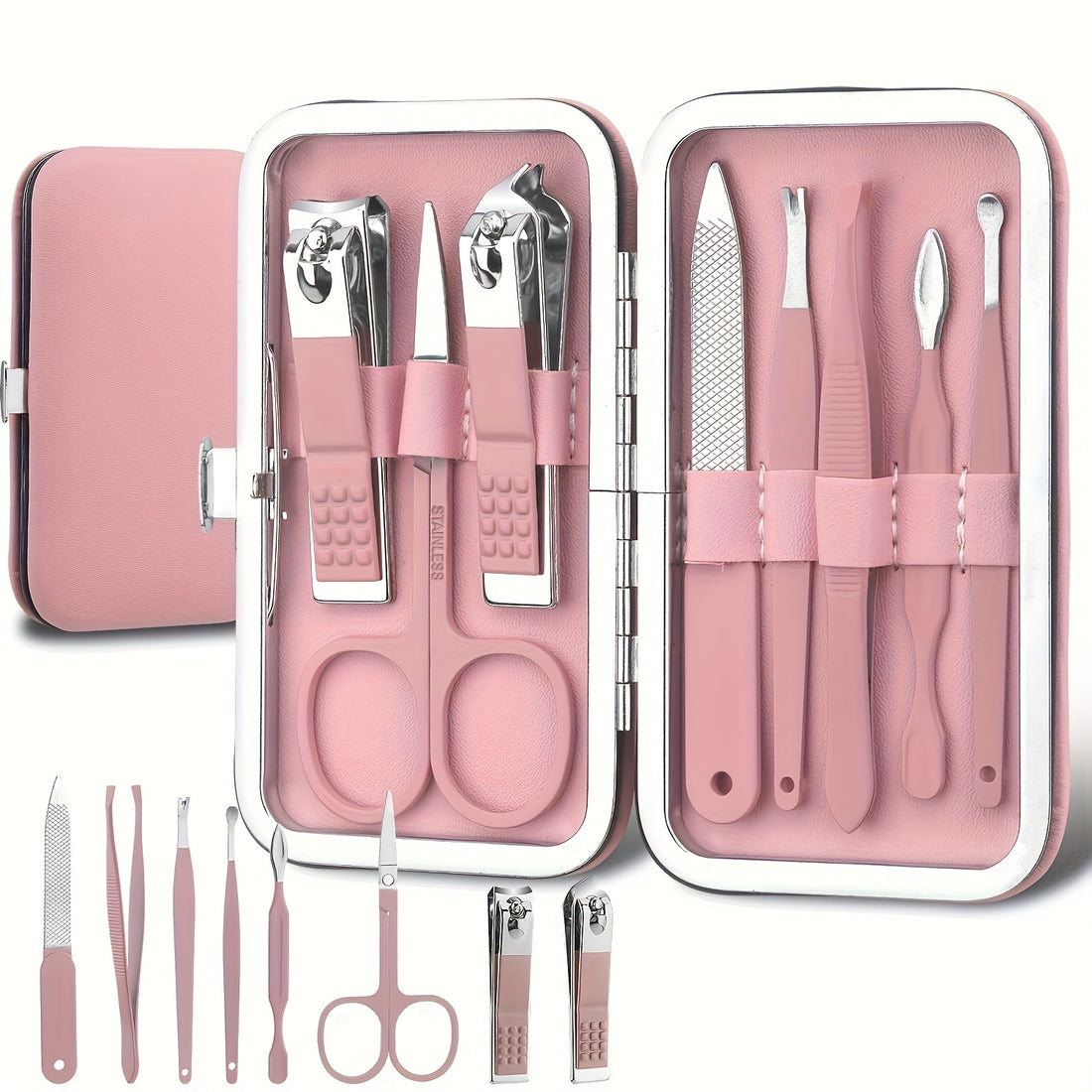 8 in golden stainless steel nail care kit pink