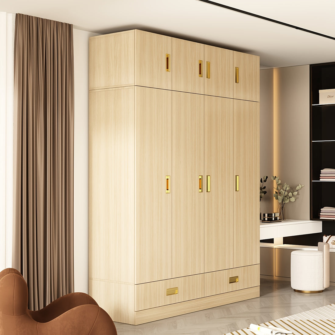 modern 4 door wardrobe closet 2 drawers cubic