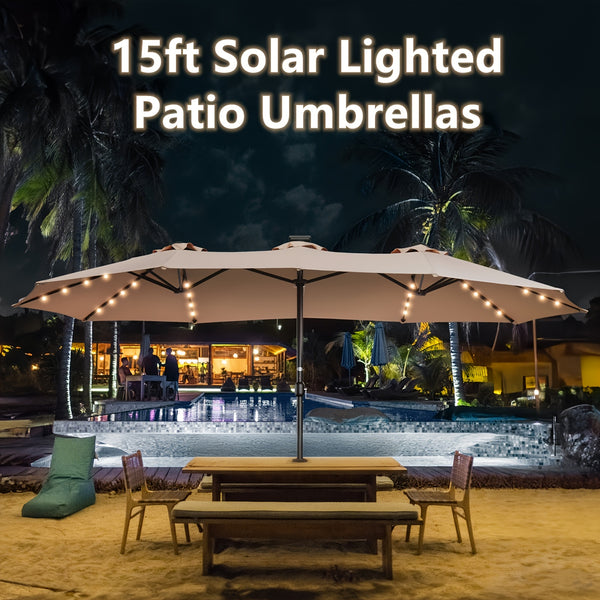 15ft outdoor double sided patio umbrella solar led