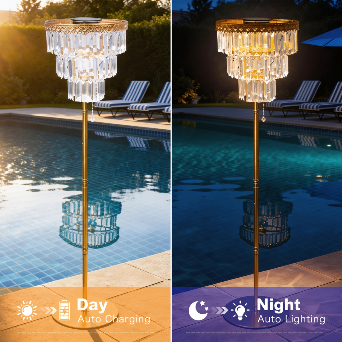 solar outdoor floor lamp 4ft crystal waterproof