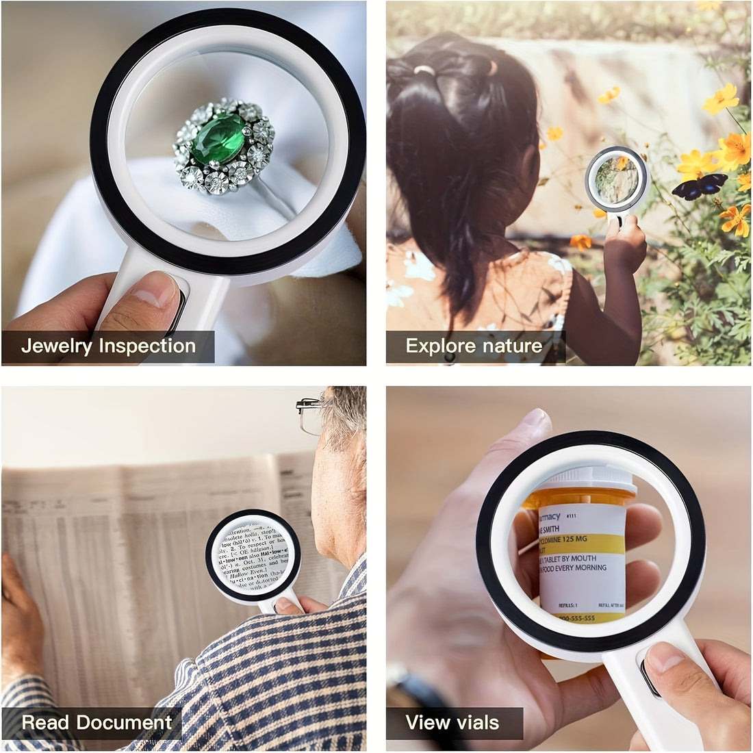 30 power handheld magnifying glass led light battery