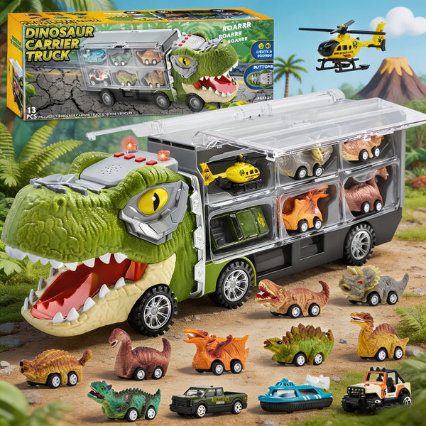 13 packs dinosaur truck toys kids transport