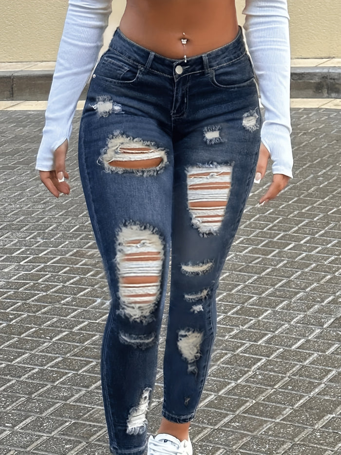 womens distressed skinny jeans     stretch denim