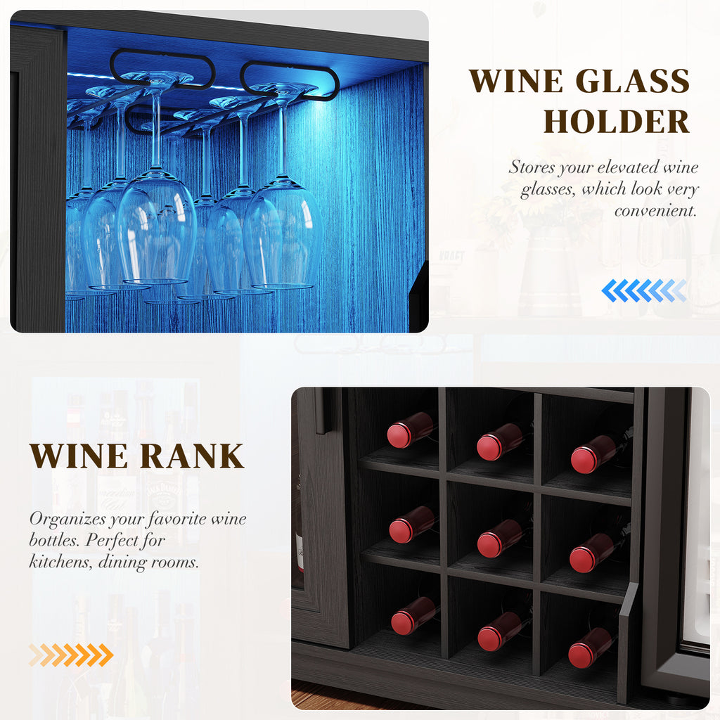 home bar cabinet mini fridge led lights black liquor cabinet