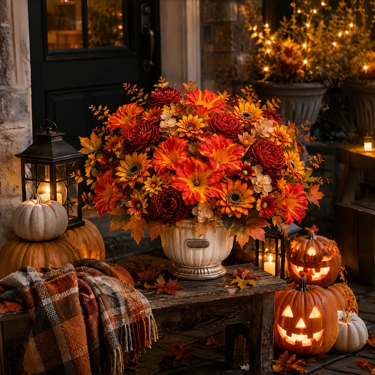 6 bunches outdoor artificial autumn flowers holiday