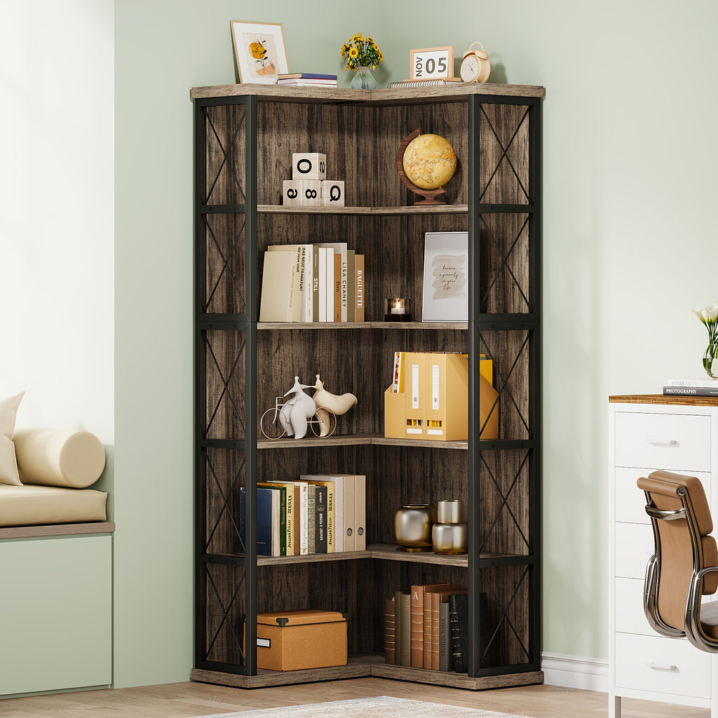 5 tier l shaped corner bookshelf   bookcase light