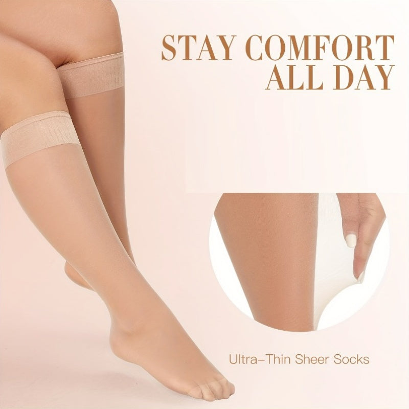 12socks 6pairs womens plus size sheer knee high socks ladys