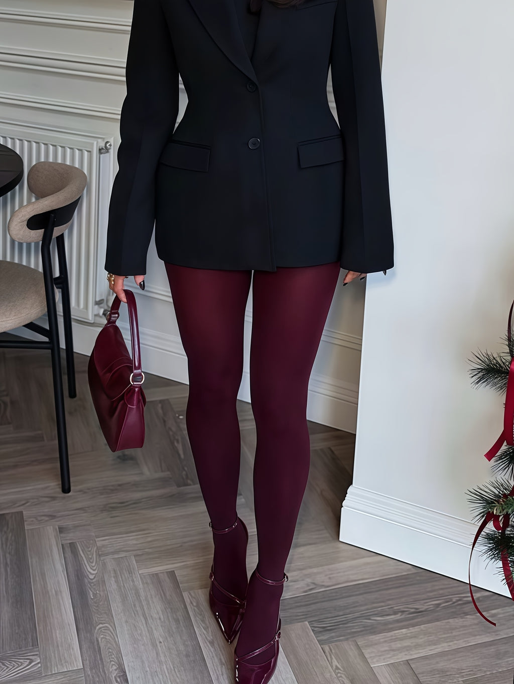 womens burgundy matte velvet leggings high elastic retro