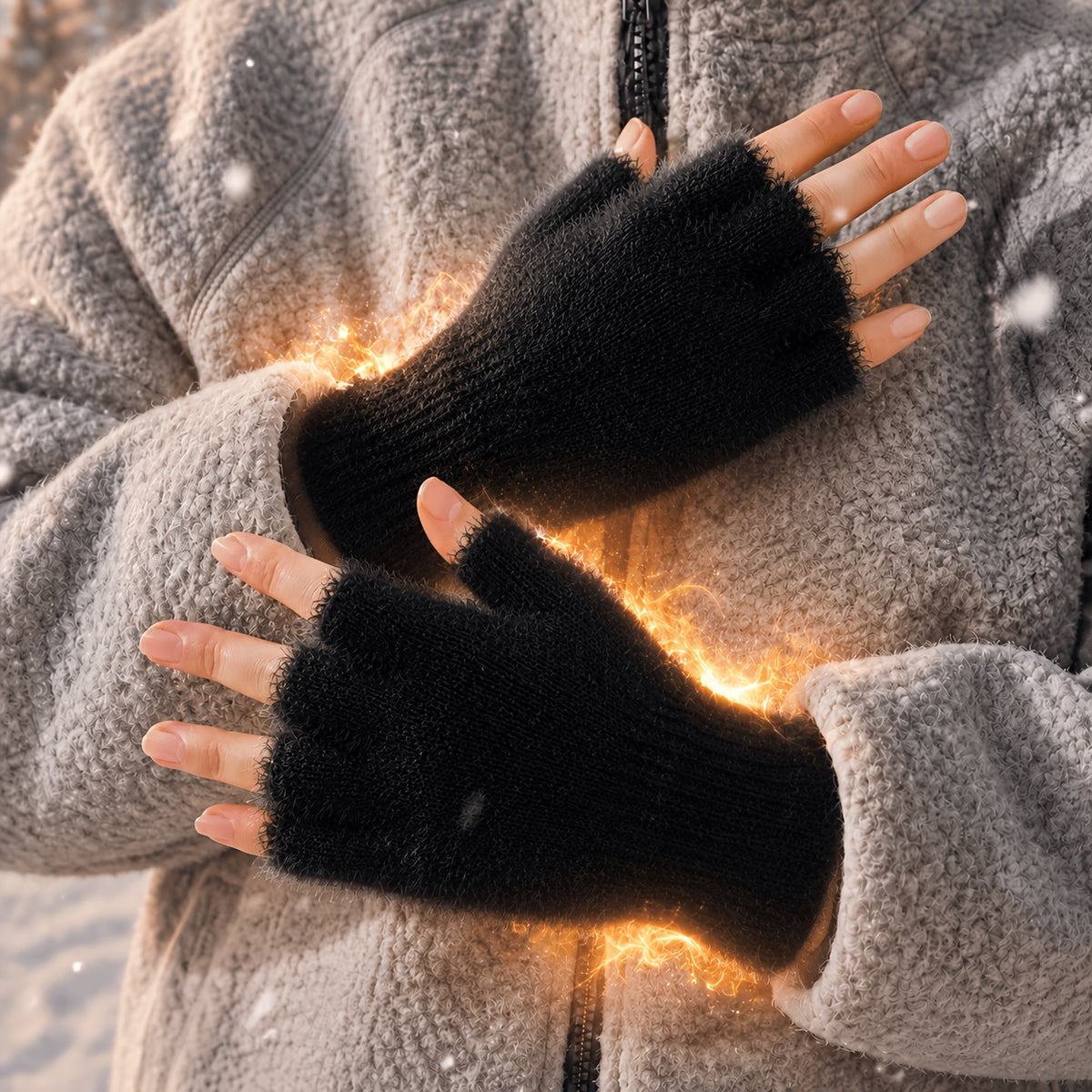 2pcs womens thermal fingerless gloves half finger warm