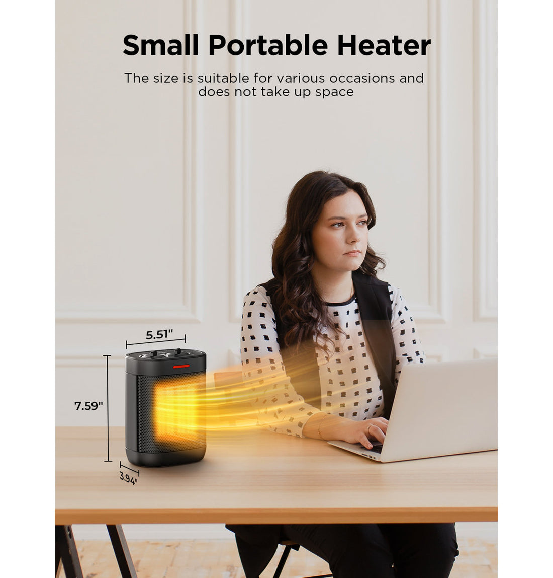 1000W PTC Ceramic Small Space Heaters with Overheating & Tip-Over Protection, Portable Electric Mini Heater Fast Quiet Heating for Office Bedroom Desk