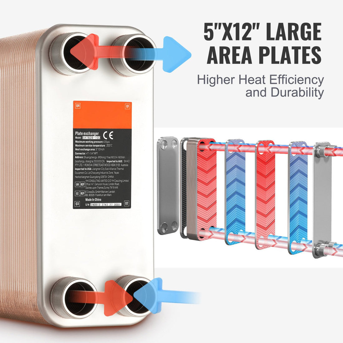 100 Plate Heat Exchanger 4*1-1/4 MNPT Ports 5X 12 Brazed 316L St. Steel