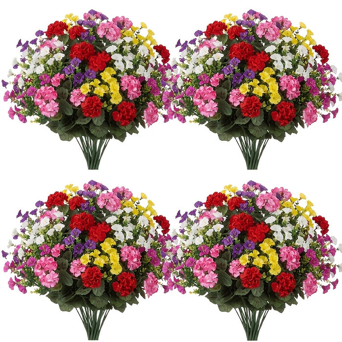 6 bunches artificial geranium   mixed faux flowers uv