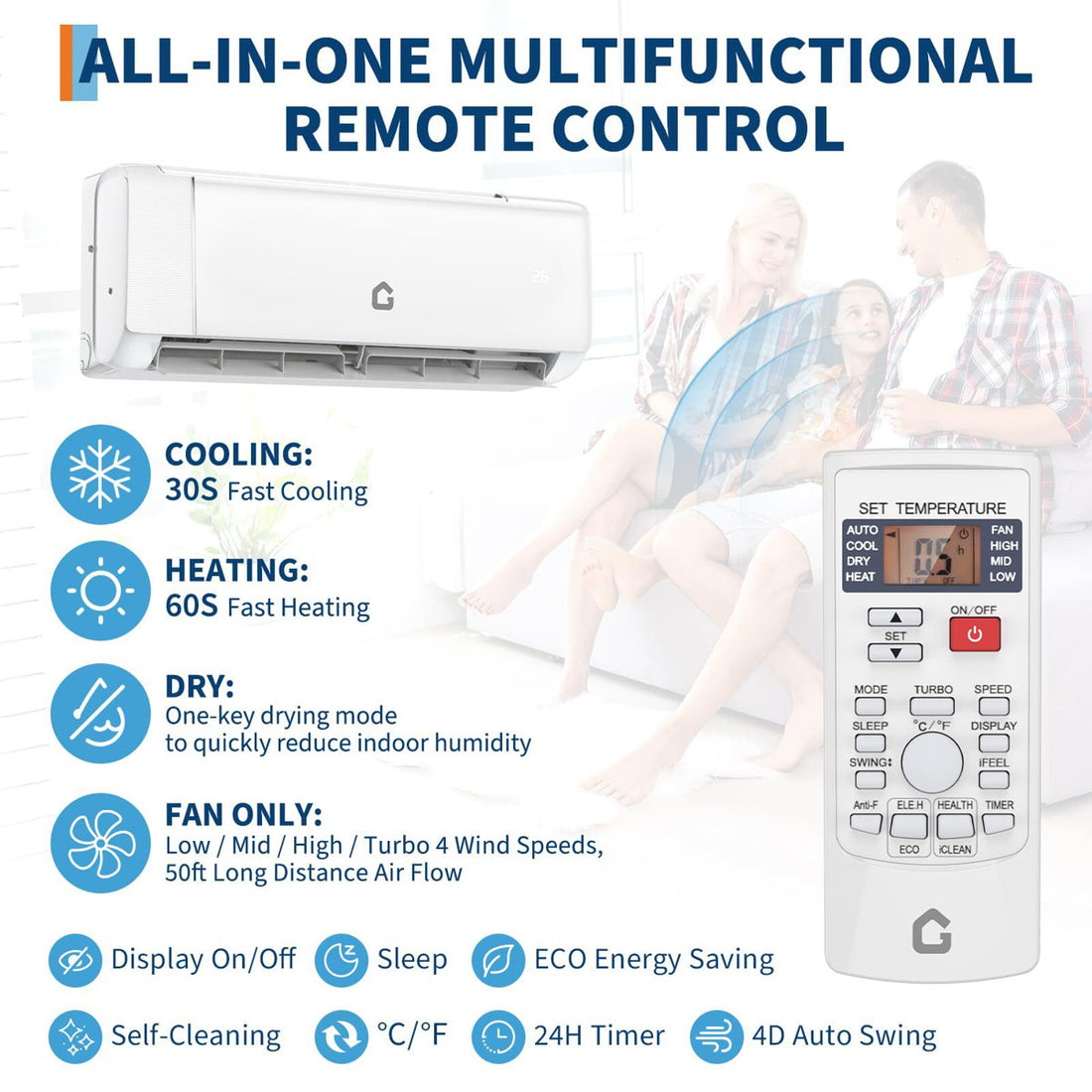 12000BTU  Mini Split Air Conditione/Heating System, 230V, SEER 18.5, For Rooms Up To 750 Sq. Ft