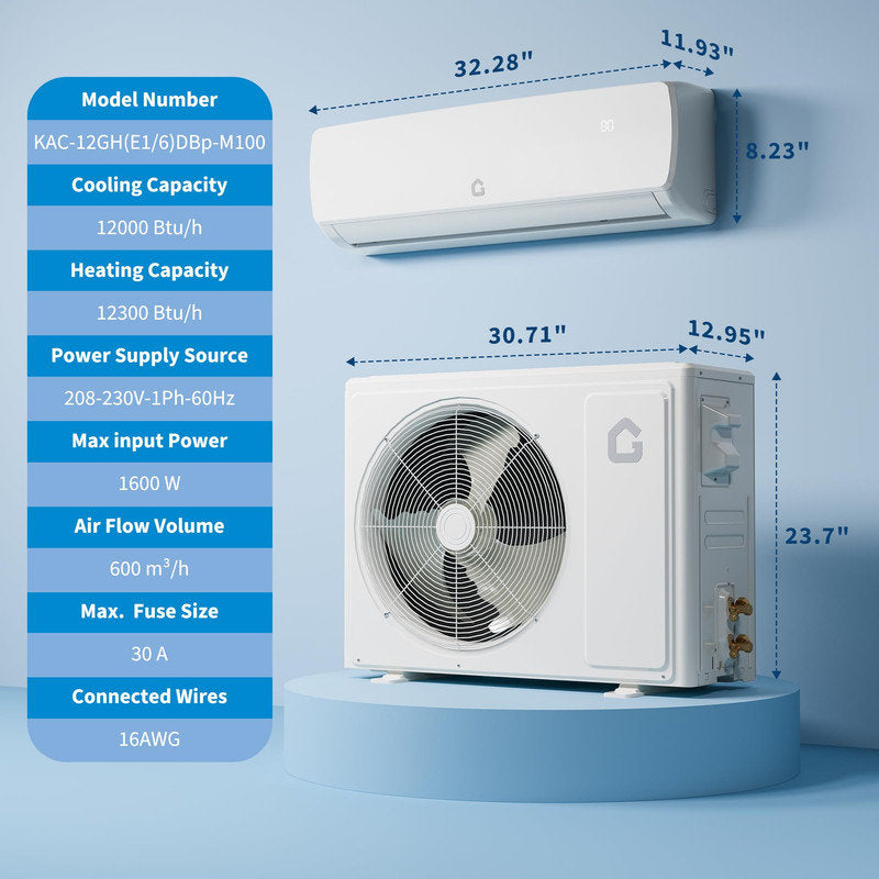 12,000 BTU Mini Split AC/Heater ¨C 19 SEER2, 230V, Cools & Heats 750 sq ft, Pre-Charged Condenser, Remote & Install Kit Included b9q-hutf338Gq5-h3gnEo317