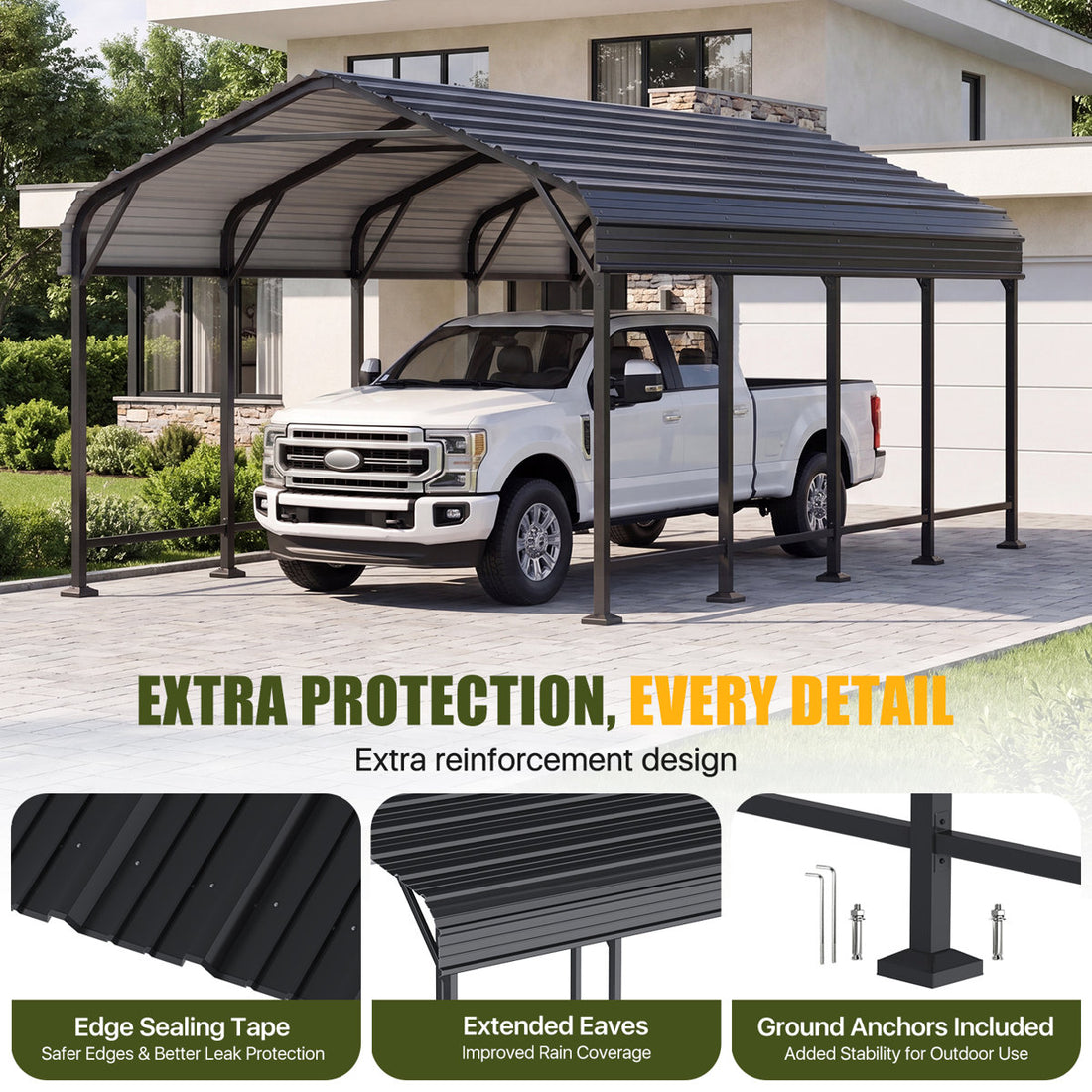 12 Ft. W X 20 Ft. D Heavy Duty Carport With Galvanized Steel Roof